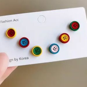 Set of 6 Stud Clay Button Colorful Earrings